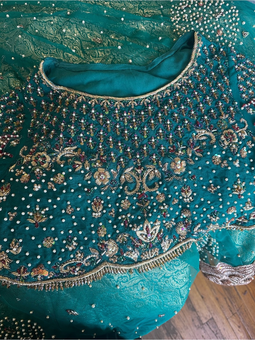 Girls Teal Embroidered Party Dress